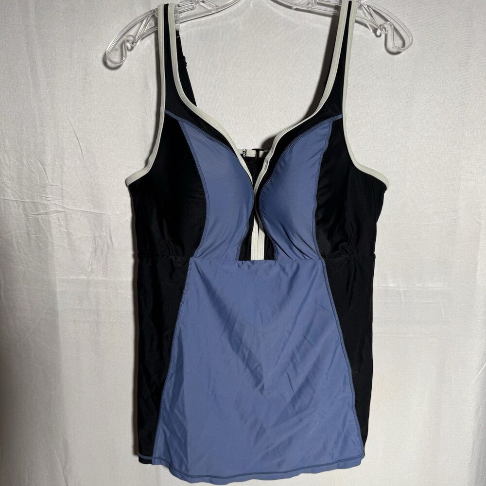 Cacique Swim Tankini Top 40DD Black Blue Underwire Support  Plus Size Beach Pool